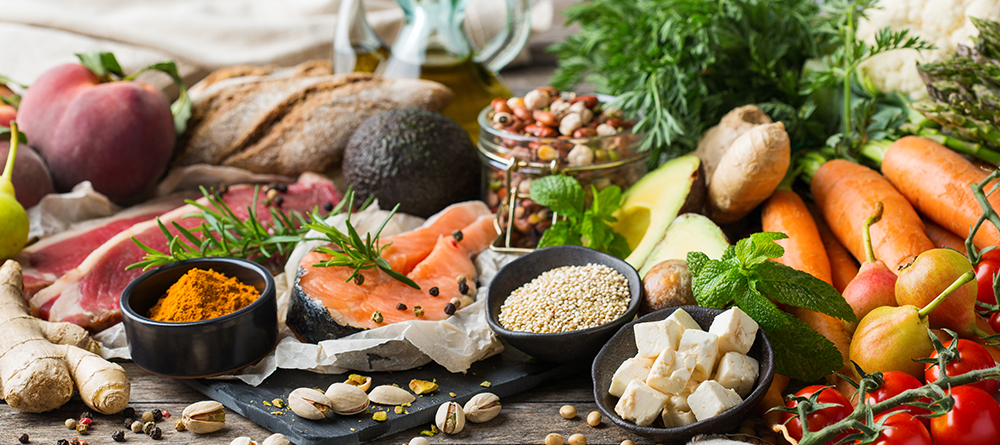 Healthy food for balanced flexitarian mediterranean diet concept